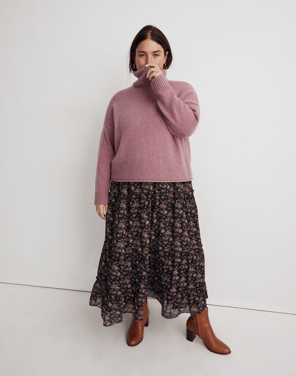 Madewell Plus Sadler Turtleneck Sweater Heather Mauve 1X Wool Blend soft girl